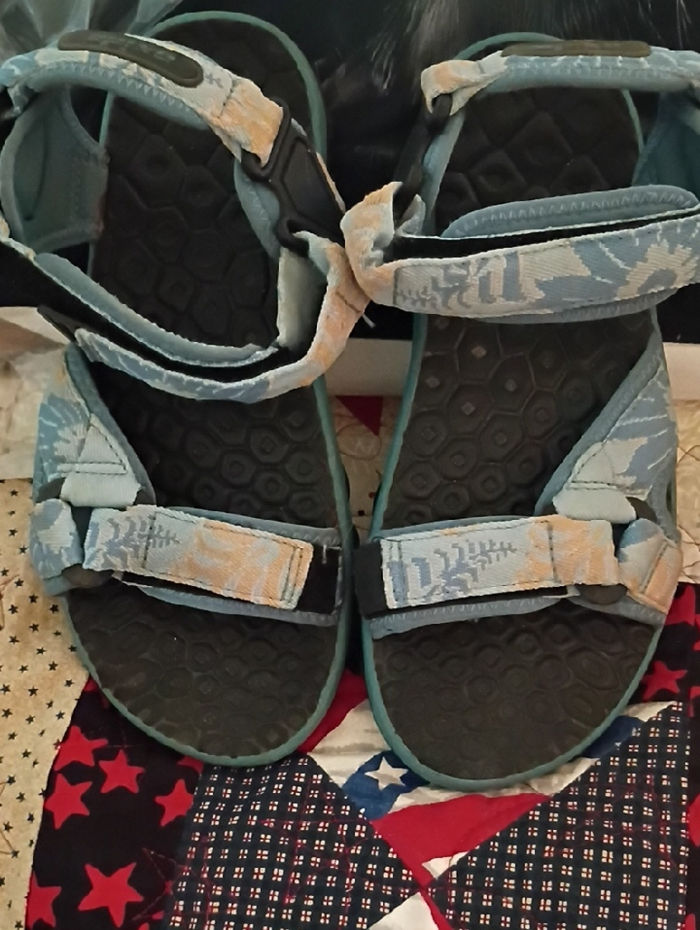 Women's s Blue Patterned Adjustable Strap Sandals
